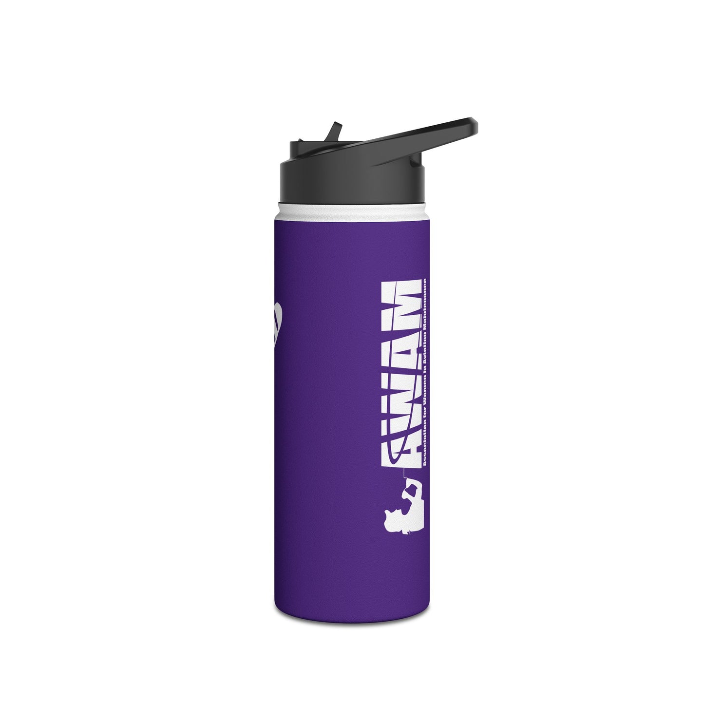 Stainless Steel Water Bottle 18oz - AWAM logo on purple background