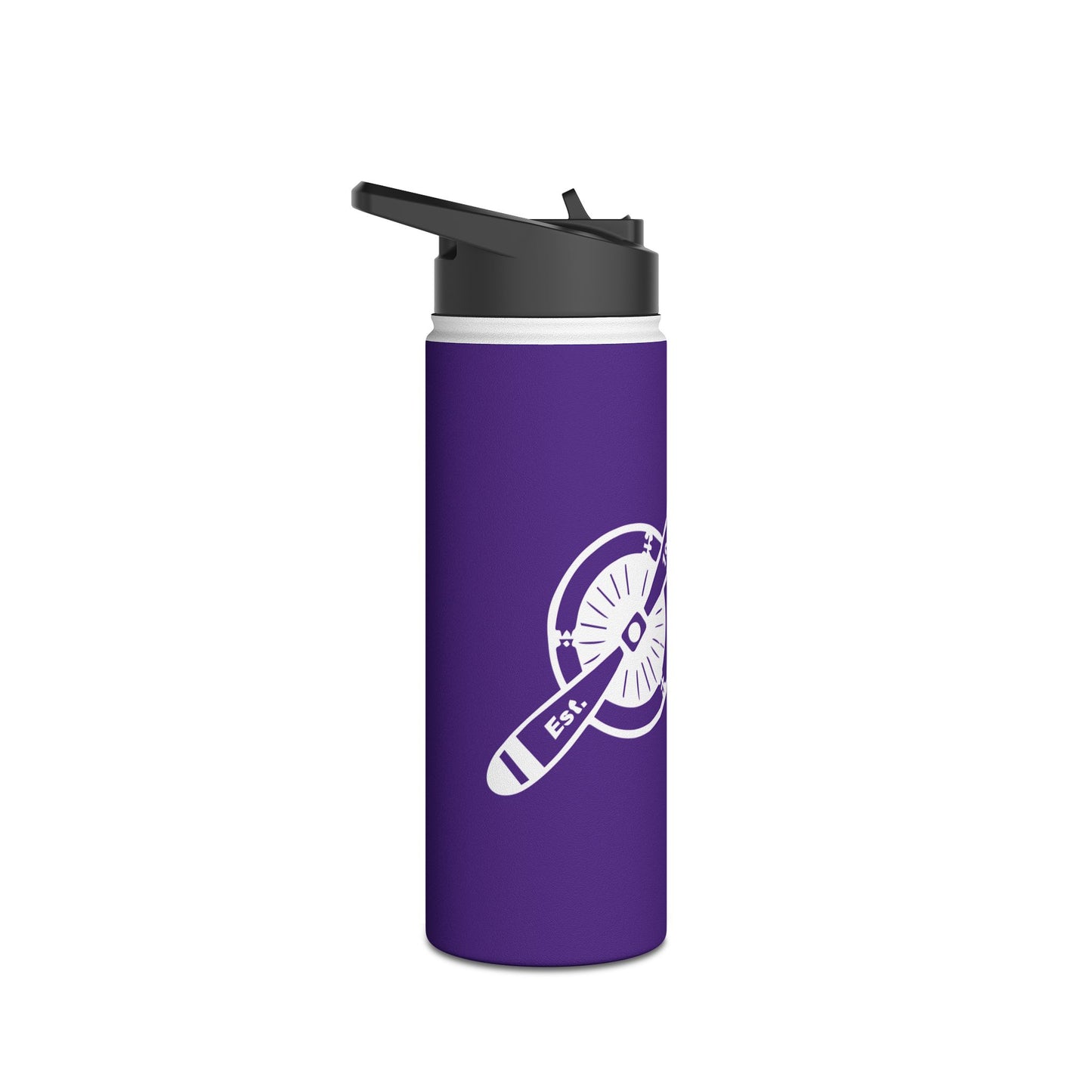 Stainless Steel Water Bottle 18oz - AWAM logo on purple background