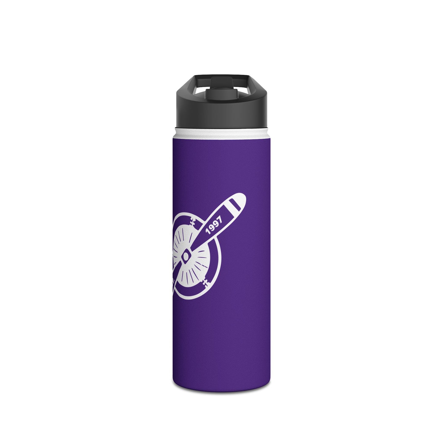 Stainless Steel Water Bottle 18oz - AWAM logo on purple background