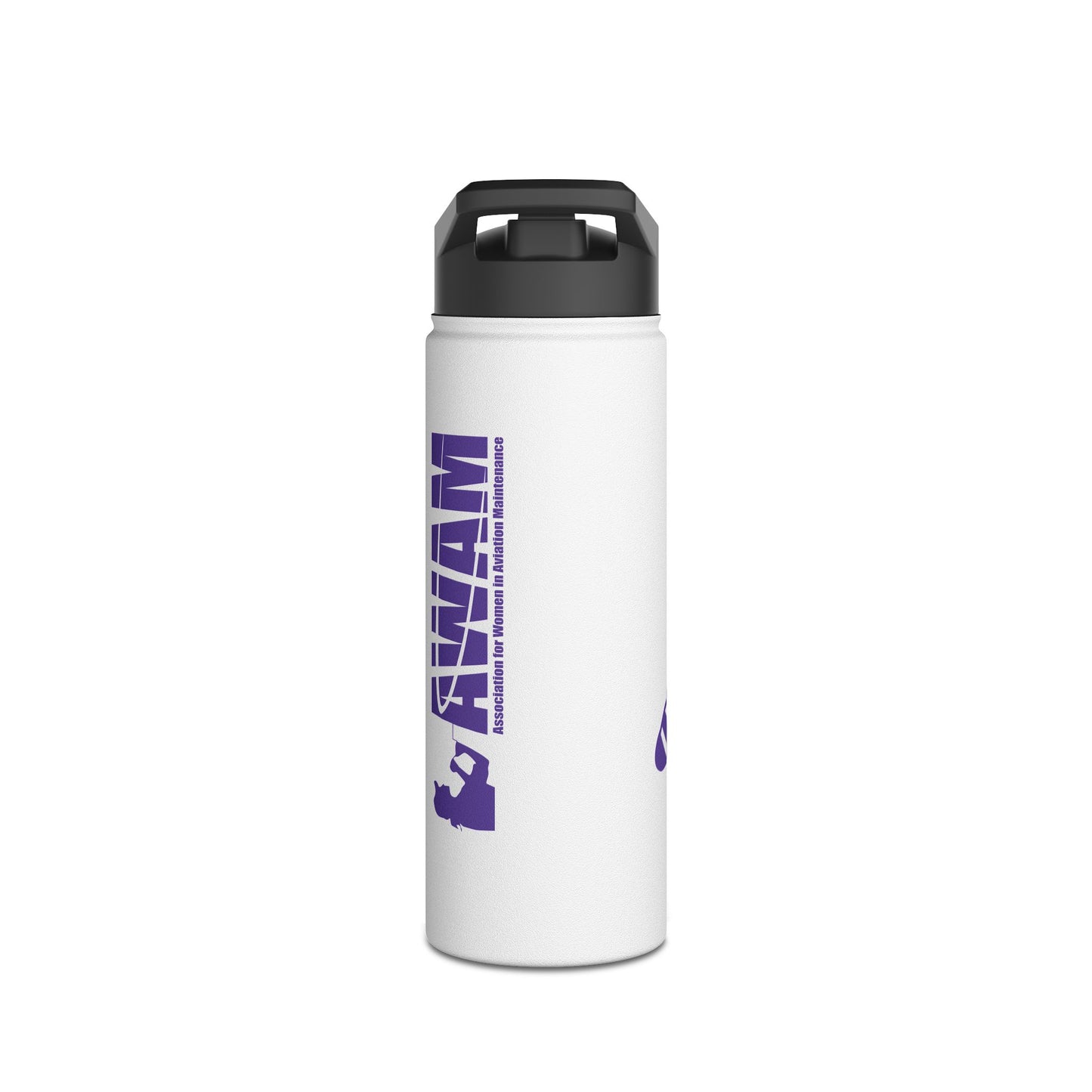 Stainless Steel Water Bottle 18oz - AWAM logo on white background