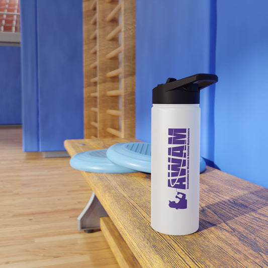 Stainless Steel Water Bottle 18oz - AWAM logo on white background