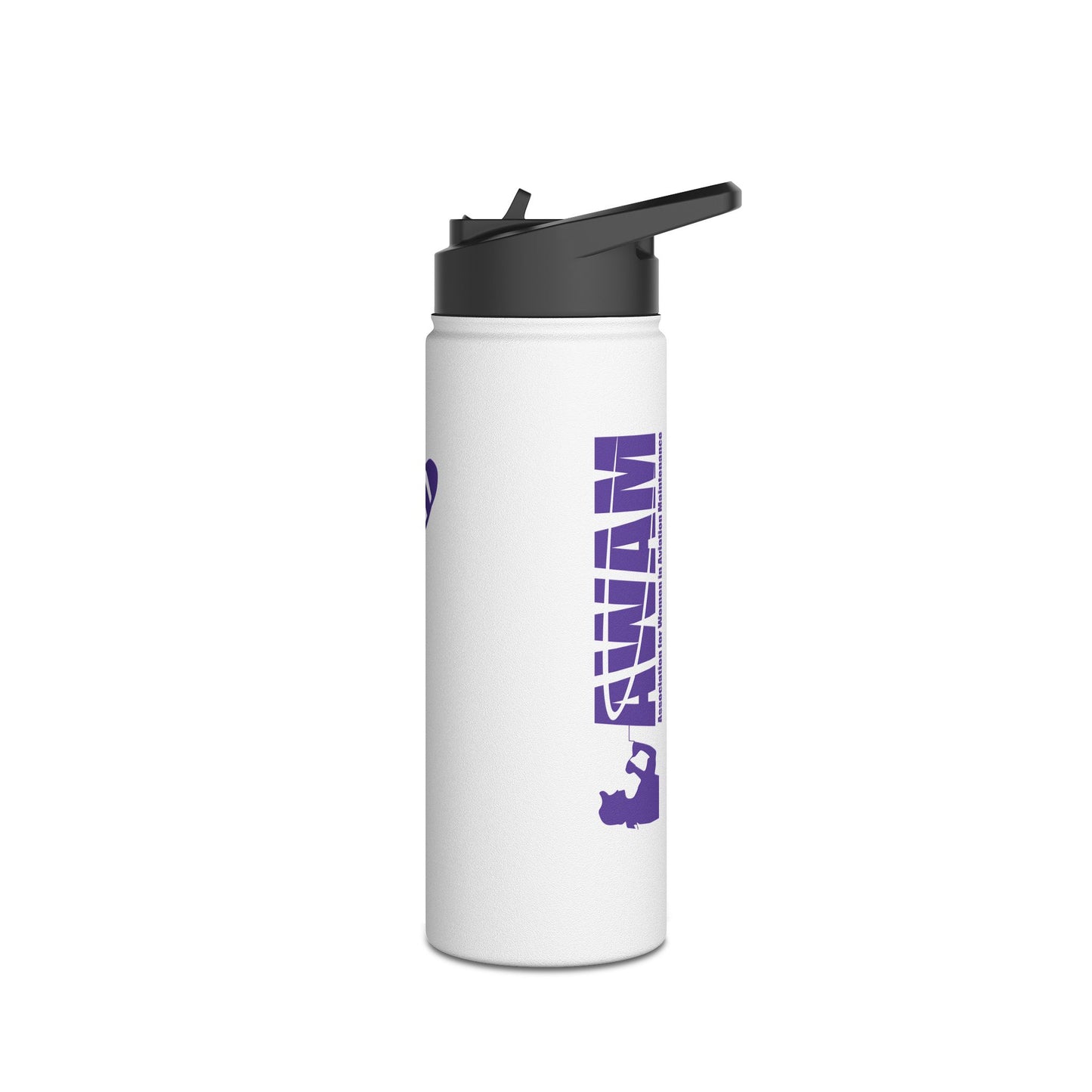 Stainless Steel Water Bottle 18oz - AWAM logo on white background